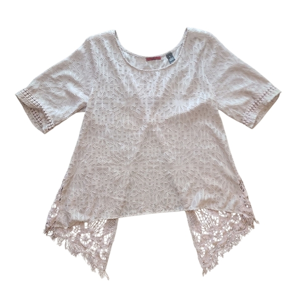 Buckle Red by BKE Boho Lace High Low Top Beige Nude Crochet Festival Large - Picture 2 of 16